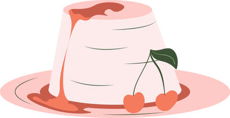 cute cherry pudding. vector red illustration. delicious dessert.のイラスト素材