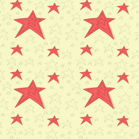 hand draw doodle stars illustration in continuous line and red color. vector patternのイラスト素材