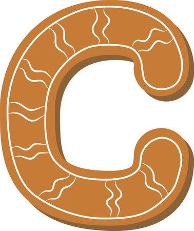 Letter C. Vector set of alphabet holidays ginger cookie isolated on white background. Merry Christmas and Happy New Year. christmas fontのイラスト素材