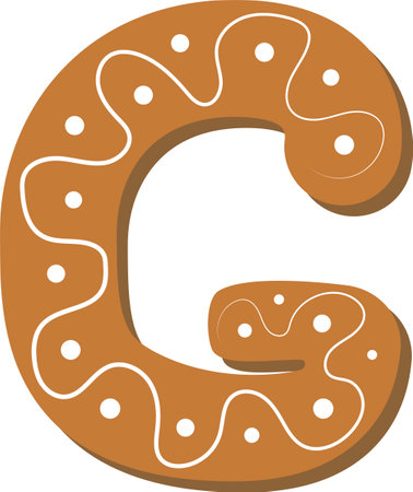 Letter G. Vector set of alphabet holidays ginger cookie isolated on white background. Merry Christmas and Happy New Year. christmas fontのイラスト素材