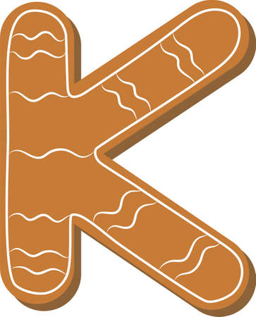 Letter K. Vector set of alphabet holidays ginger cookie isolated on white background. Merry Christmas and Happy New Year. christmas fontのイラスト素材