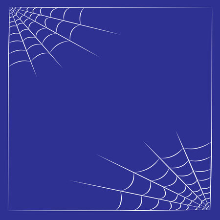 Blue Halloween poster with white frame from spider web in corners. Trick or treat. vector illustrationのイラスト素材