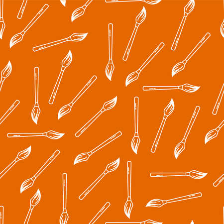 white paintbrush. School sketch seamless pattern. Cute vector illustration. line art styleのイラスト素材