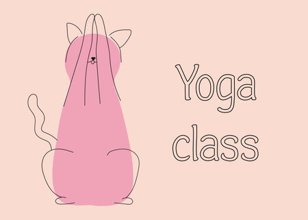 Pink Zen Cat Meditating. banner for yoga class. vector line art illustrationのイラスト素材