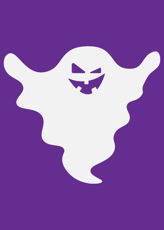 Angry Ghost for Halloween decor. vector illustration. Funny flat picture in purple and grayのイラスト素材