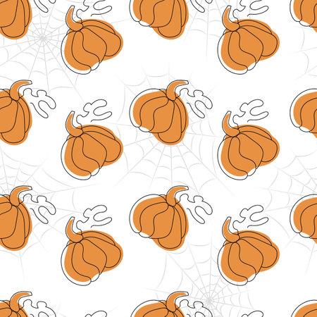 Seamless pumpkin pattern. halloween patterns. Line art illustration vector with changeable backgroundのイラスト素材