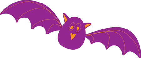 purple cute bat with orange decor on white background. vector illustrationのイラスト素材