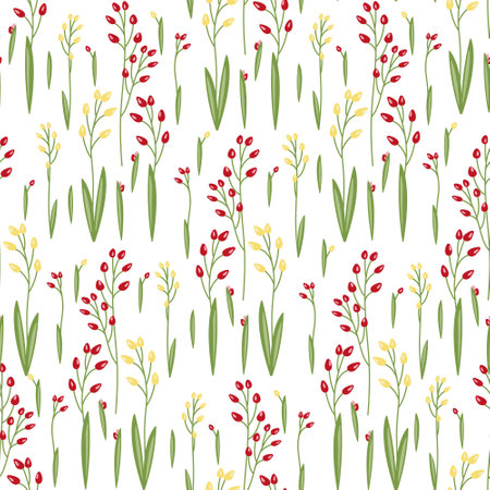 pattern with simple and cute wildflowersのイラスト素材