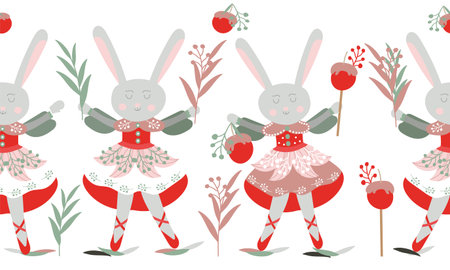 border with dancing rabbits for the new yearのイラスト素材