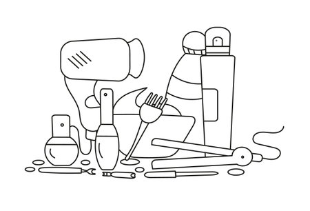 childrens coloring book with doll hair care productsのイラスト素材