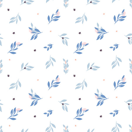 Blue leaves and flowersのイラスト素材