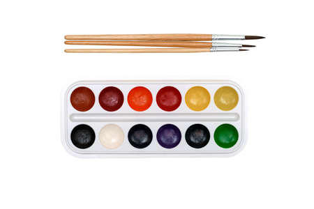 brushes and paints and for painting on white background watercolor artist artの写真素材
