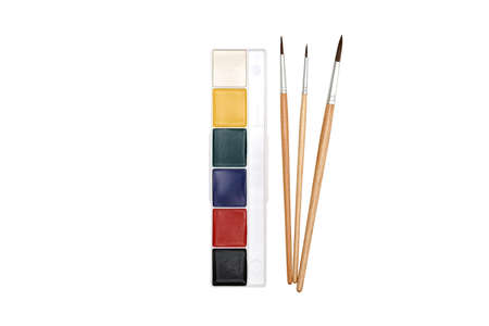 brushes and paints and for painting on white background watercolor artist artの写真素材