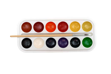 watercolor paints with brush on white background Isolatedの写真素材
