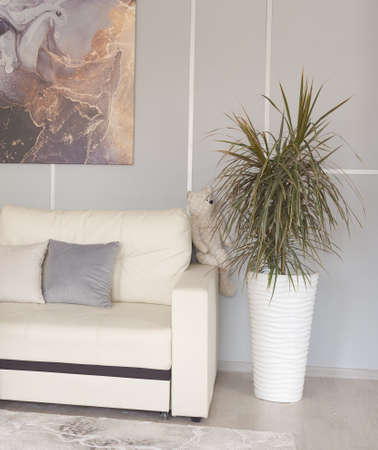 modern living room, interior of the room in light colors, modern interior design, vertical photoの写真素材