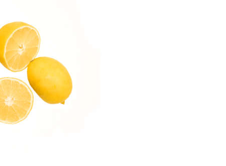 Fruit yellow lemons zest side view isolated on white background copy space, place for text.の写真素材