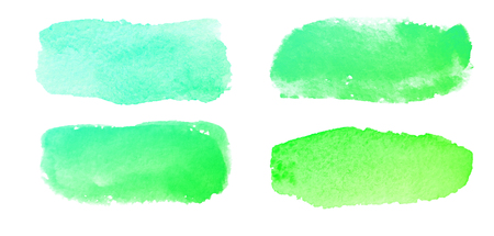 Set of hand painted watercolor textured backgrounds isolated on white. Collection of green brush strokes.の写真素材