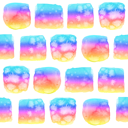 Seamlessl pattern with watercolor abstract rainbow colored vibrant elements on white background.の写真素材