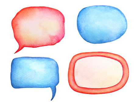 Collection of watercolor hand drawn abstract backgrounds for text. Colorful speech bubblesの写真素材