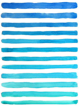 Watercolor abstract hand drawn blue stripes on white backgroundの写真素材
