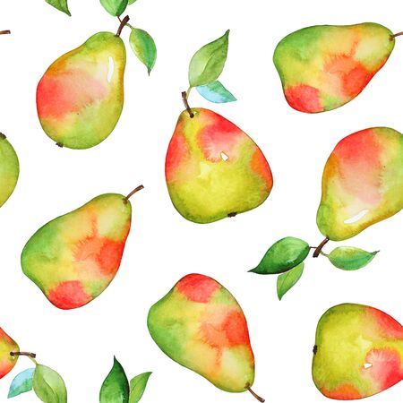 Watercolor yellow pears on white backgroundの写真素材