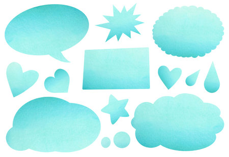 Watercolor abstract backgrounds for text, blue speech bubbles.