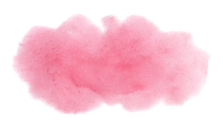 Abstract pink watercolor brush stroke with stains and paper texture on white background.の写真素材