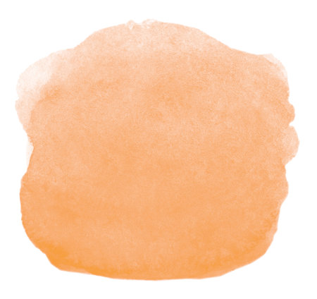 Abstract orange watercolor brush stroke with stains on white backgroundの写真素材