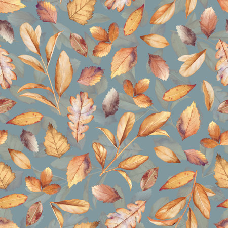 Seamless pattern with watercolor autumn dry leavesの写真素材