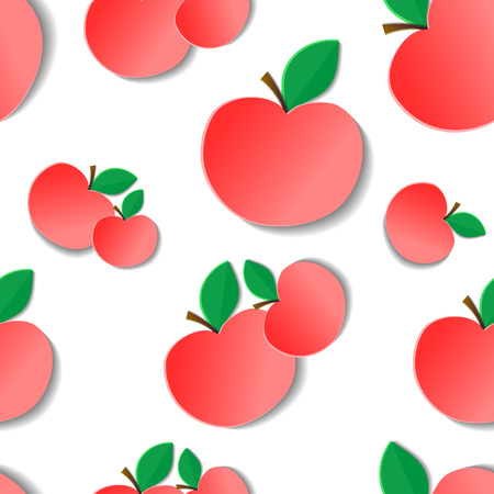 Garden seamless pattern.Red apples with leaves on a white background.illustration of fruit.のイラスト素材