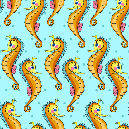 Fabulous nautical pattern with a fun orange sea horses. illustration for children. Can be used for fabric,textile,wrapping paper.のイラスト素材