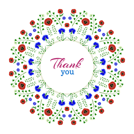 A wreath of poppies and cornflowers on a white backgroundのイラスト素材