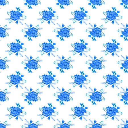 Beautiful seamless pattern with blue roses on a white background.Vector illustration in the style of shabby chic.Print for covers, textile,fabric,wrapping gift paper,decoration and design.のイラスト素材