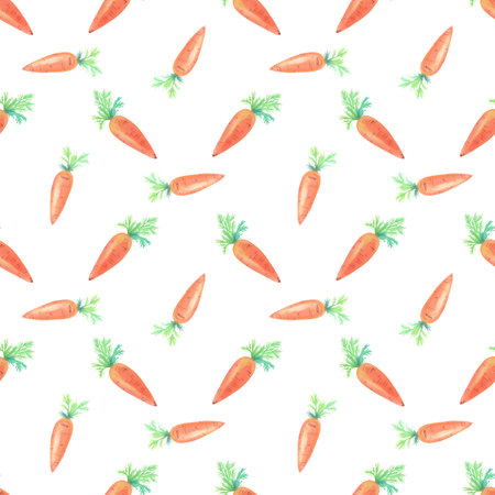 Watercolor carrot on a white background.Cute Seamless pattern.Watercolour Print for kids