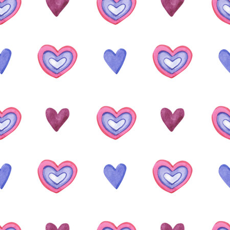 Watercolor seamless pattern of pink, purple and lilac hearts.Watercolour illustration for...