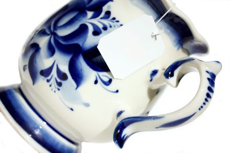 tea bag, label of tea, hanging labels, thread hanging rope holds, single brew tea, white label, blue pattern, pen cupsの写真素材