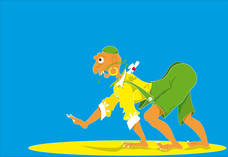 gift to you, chamomile flower, the man looks, goes on all fours, green shorts, gives a flower, a yellow shirt, a declaration of love, the original proposal, loving man, the romance for you, act romanticのイラスト素材