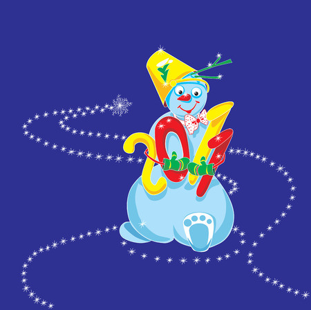 In 2011, a snowman is, the new year, Merry Christmas, a snowman is, knitted gloves, a bucket on his head, is 2011, begins in 2011, the path of snowflakes, beautiful ribbon, a yellow bucket, red 0 and 1, green mittens, a cheerful snowman, marching along thのイラスト素材