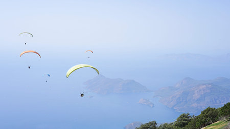 Paragliding in Oludeniz. Amazing views from Mount Babadag 1700 m. Turkey, Oludeniz