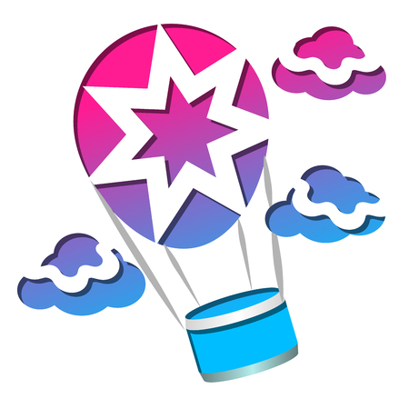 Air balloon among the clouds to decorate postcards, flyers, banners, websites, posters.のイラスト素材