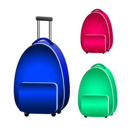 Blue suitcase green and red backpack for banner decoration, leaflets, booklets. Vector illustration.のイラスト素材