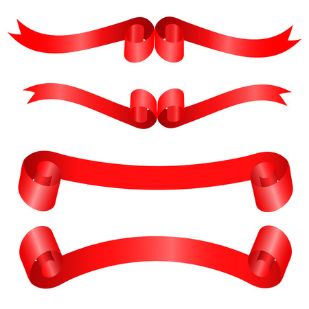 Red atlas ribbons isolated on a white background are used as decoration elements of banners. leaflets, brochures. Vector illustration.のイラスト素材