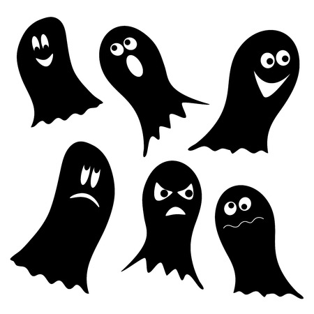 Set of black ghosts isolated on white background for Halloween. Vector illustration.のイラスト素材