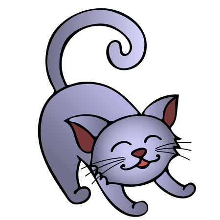 Gray happy cat isolated on white background. Vector illustration, flat design.のイラスト素材
