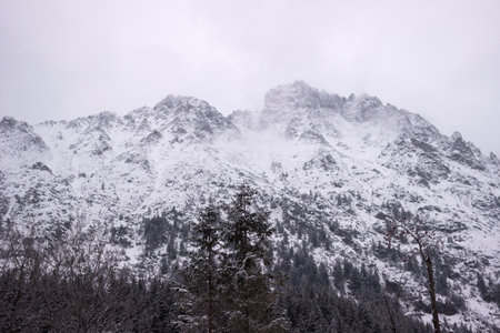 Snowy mountains near Morske Oko in Zakopane, winter backgroundの写真素材