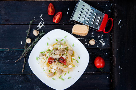 Pasta tagliatelle with tomato, Italian national dishの写真素材