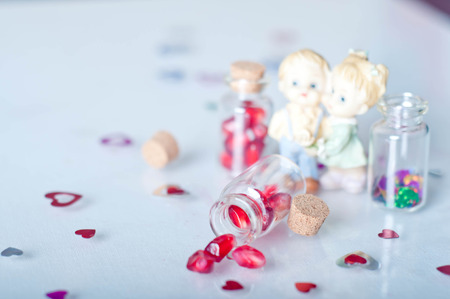 Valentines day. Abstract cards with paper heartsの写真素材