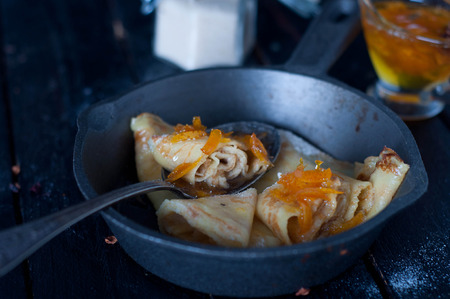 Staple of yeast pancakes, traditional for Russian pancake weekの写真素材