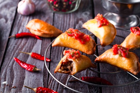 Homemade Stuffed  Empanadas on a grey Backgroundの写真素材