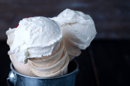 Vanilla Ice Cream in a waffle cones